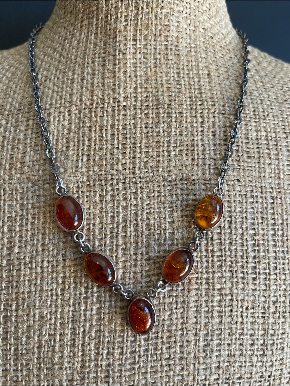 925 Sterling silver genuine amber necklace.